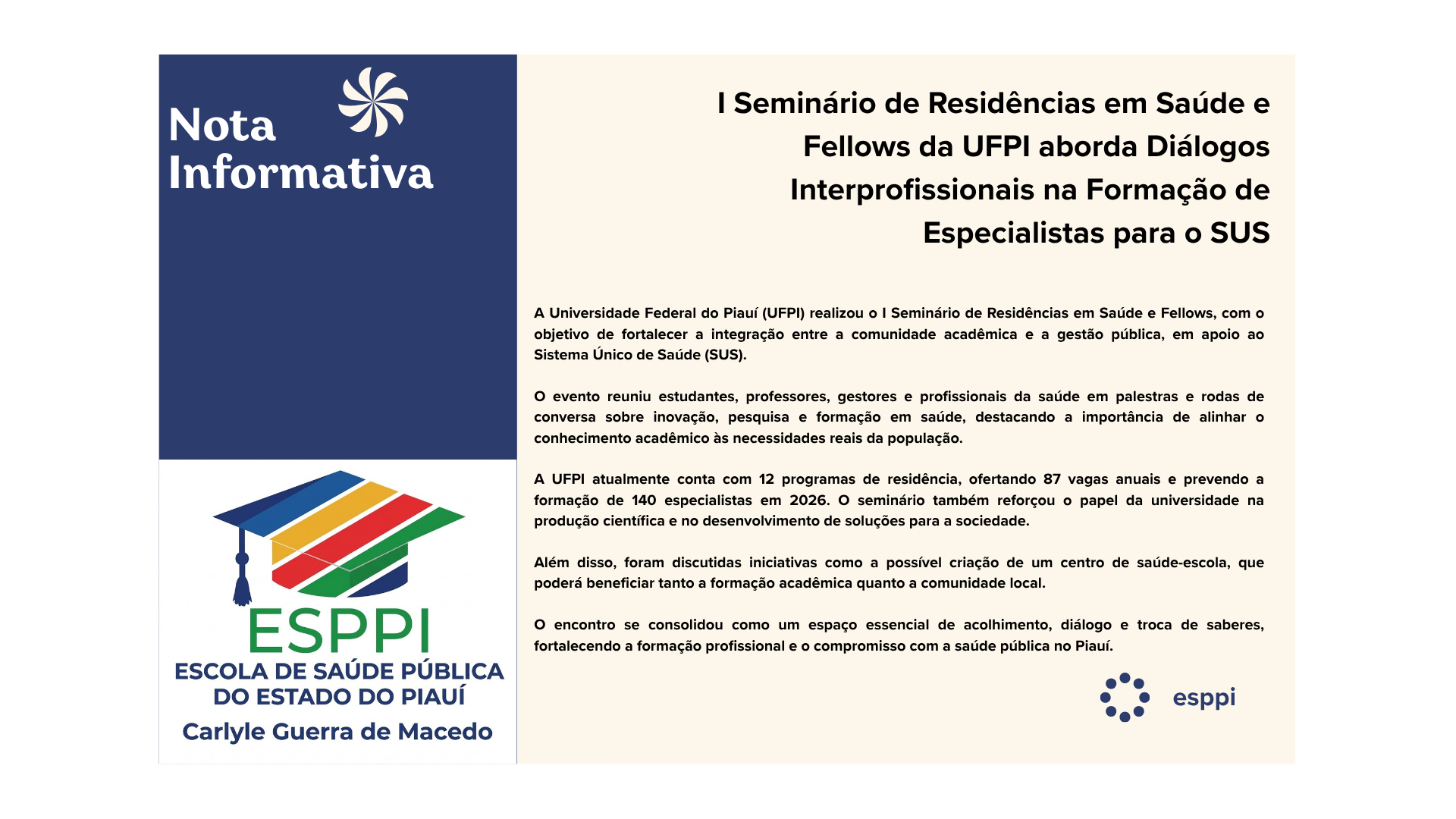 I Seminário de Residência em Saúde e fellows da UFPI